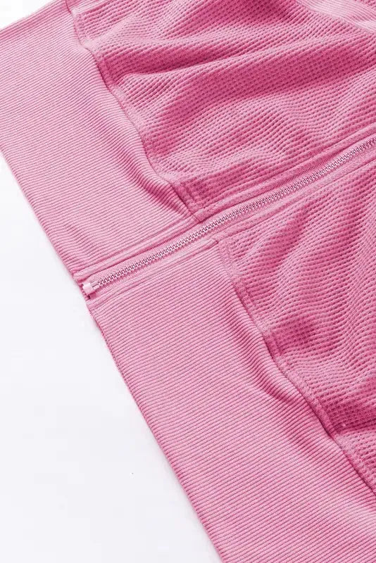 Rose Thermal Waffle Knit Full Zipper Hooded Jacket - Fashionfitz