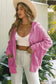 Rose Thermal Waffle Knit Full Zipper Hooded Jacket - Fashionfitz