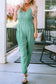 Green shirred high waist sleeveless v neck jumpsuit - jumpsuits & rompers