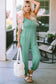 Green shirred high waist sleeveless v neck jumpsuit - jumpsuits & rompers