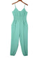 Green shirred high waist sleeveless v neck jumpsuit - jumpsuits & rompers