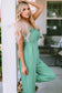 Green shirred high waist sleeveless v neck jumpsuit - jumpsuits & rompers