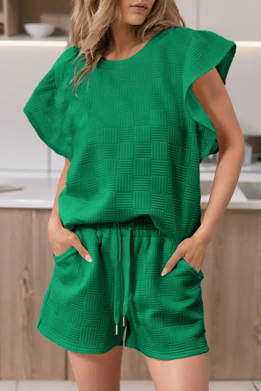 Jade tee and shorts set - bright green / s / 95% polyester + 5% elastane - two piece sets/short sets