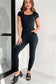 Black short sleeve pocket jogger bottom athleisure jumpsuit - jumpsuits & rompers