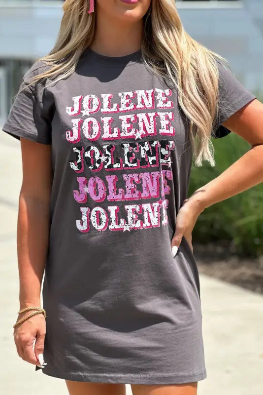 Jolene graphic crewneck tunic t shirt - dark grey / s / 95% cotton + 5% elastane - tops & tees