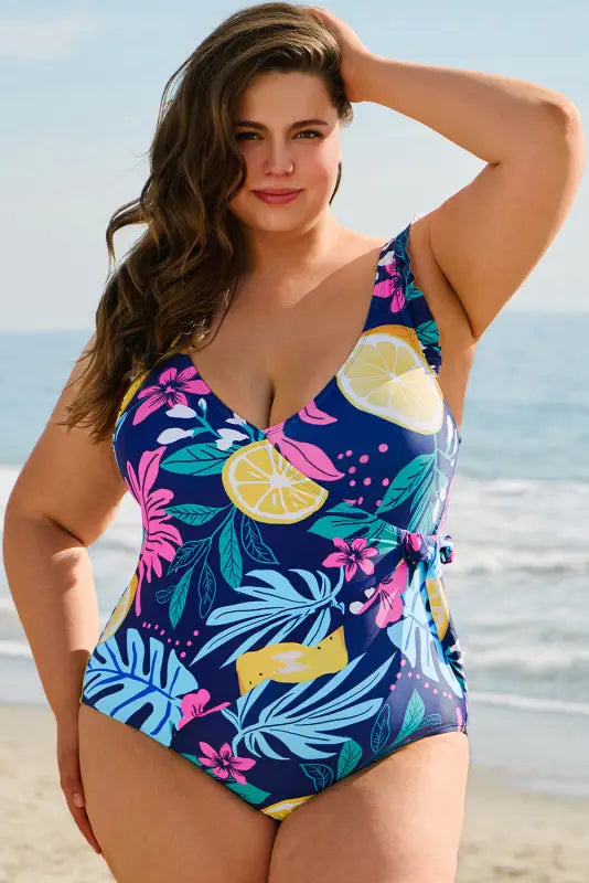 Joy plus size one-piece swimsuit v-neck ruffled relax