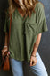 Jungle green corded v neck chest pocket loose t-shirt - t-shirts