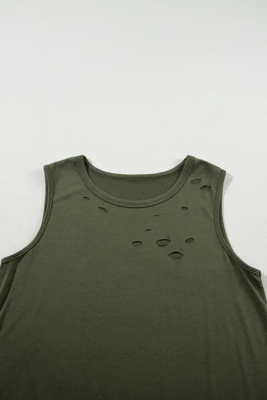 Jungle green distressed tank top - tops/tank tops