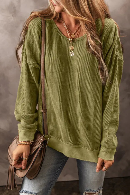 Jungle green textured seamed drop sleeve sweatshirt - sweatshirts & hoodies