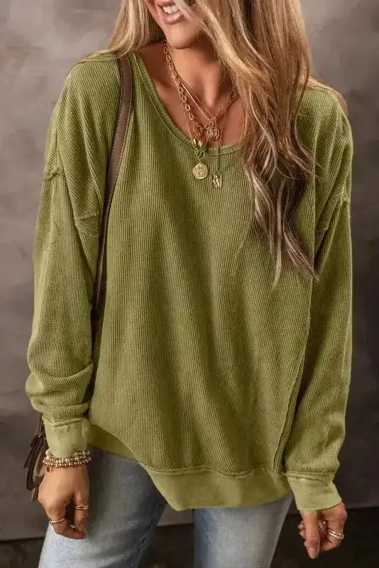 Jungle green textured sweatshirt front view — Fashionfitz UK