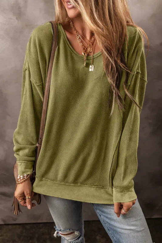 Jungle green textured seamed drop sleeve sweatshirt - sweatshirts & hoodies