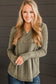 Jungle green v neck buttoned ribbed knit top - long sleeve tops