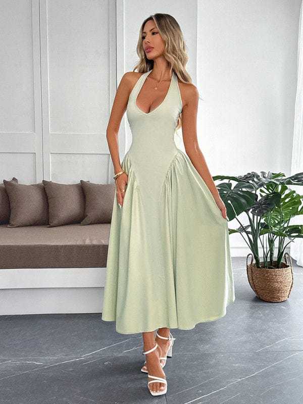 maxi dresses French Elegant Halter Maxi Dress