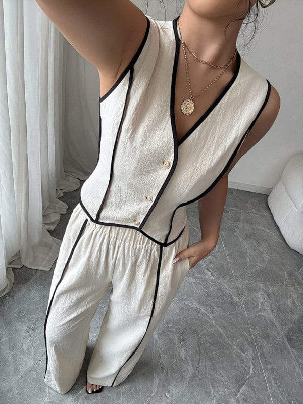 Pants Suits Button Vest Straight Pants Suit