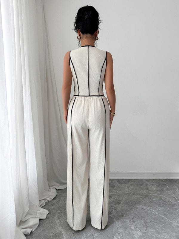 Pants Suits Button Vest Straight Pants Suit