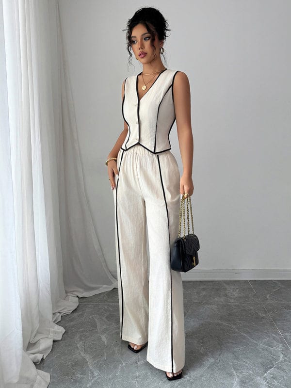 Pants Suits Button Vest Straight Pants Suit