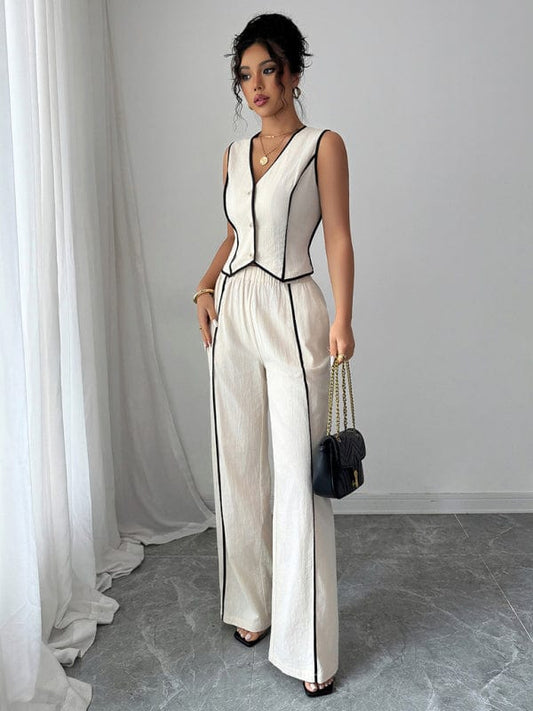 Pants Suits Button Vest Straight Pants Suit