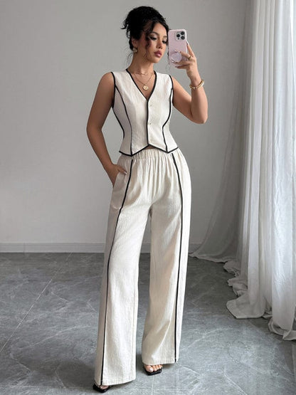 Pants Suits Cracker khaki / S Button Vest Straight Pants Suit