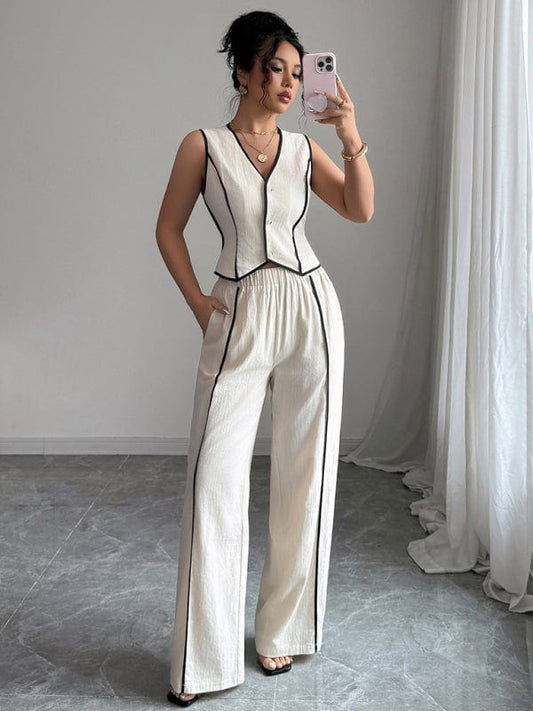 Pants Suits Cracker khaki / S Button Vest Straight Pants Suit
