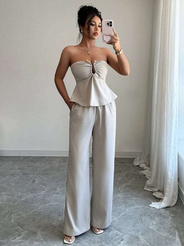 Pants Suits Cracker khaki / S Eleganza Tube Top Straight Pants Suit