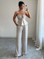 Pants Suits Cracker khaki / S Eleganza Tube Top Straight Pants Suit