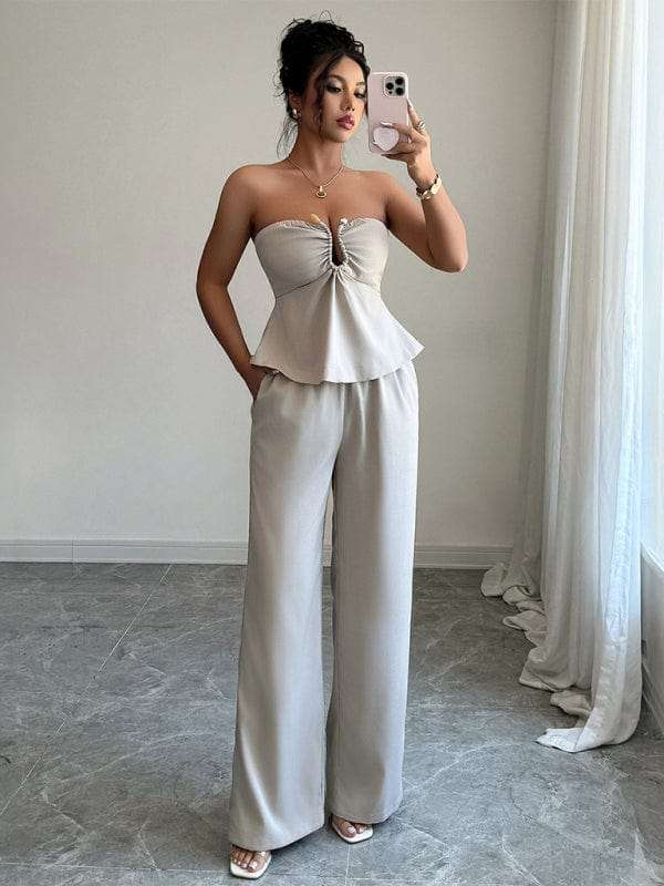 Pants Suits Eleganza Tube Top Straight Pants Suit