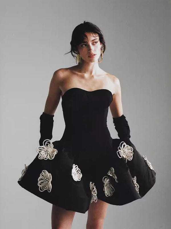 Party Dresses Black Floral Bandage Dress with Tutu Tutu
