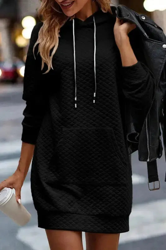 Kangaroo Pocket Quilted Hooded Dress - Fashionfitz