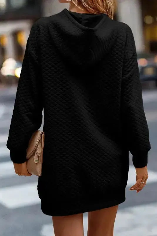 Kangaroo Pocket Quilted Hooded Dress - Fashionfitz