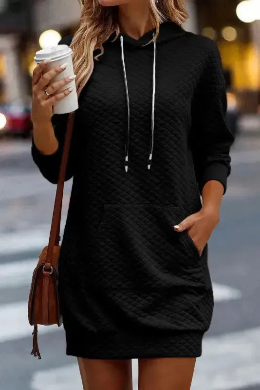 Kangaroo Pocket Quilted Hooded Dress - Fashionfitz