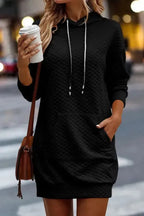 Kangaroo Pocket Quilted Hooded Dress - Fashionfitz