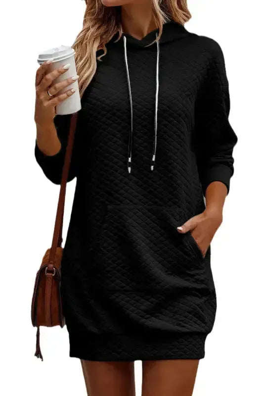 Kangaroo Pocket Quilted Hooded Dress - Fashionfitz