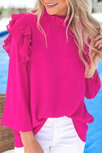 Keyhole-Back Pleated Ruffle Trim Blouse - Fashionfitz