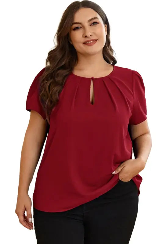 Black keyhole pleated plus size t shirt - size/plus tops/plus tops & tees