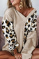 Khaki asymmetric leopard patchwork wide sleeve v neck sweater - sweaters & cardigans