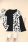 Khaki asymmetric leopard patchwork wide sleeve v neck sweater - sweaters & cardigans