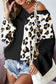 Khaki asymmetric leopard patchwork wide sleeve v neck sweater - sweaters & cardigans