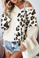 Khaki asymmetric leopard patchwork wide sleeve v neck sweater - sweaters & cardigans