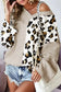 Khaki asymmetric leopard patchwork wide sleeve v neck sweater - sweaters & cardigans