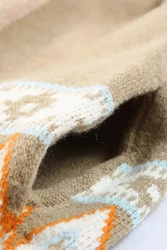 Khaki Aztec Knit Duster Cardigan - Fashionfitz