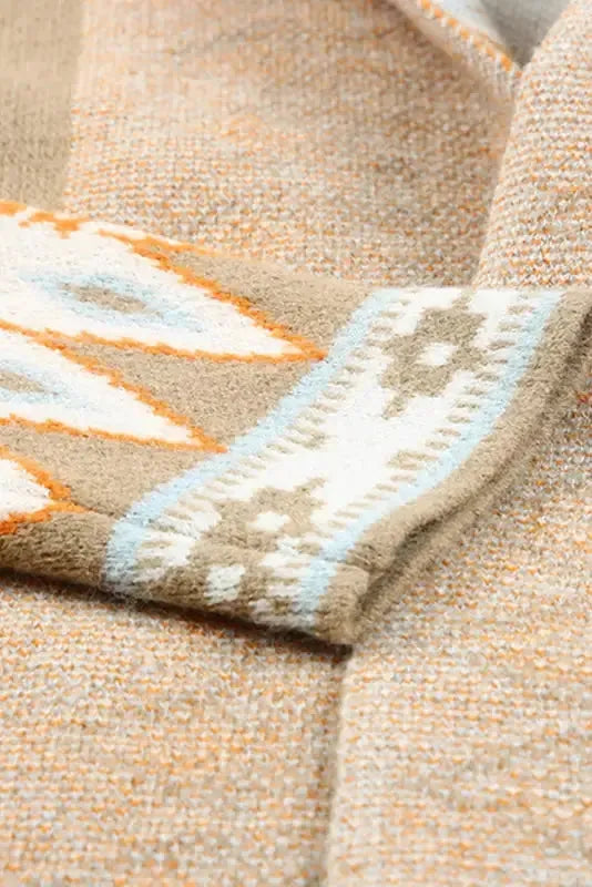 Khaki Aztec Knit Duster Cardigan - Fashionfitz