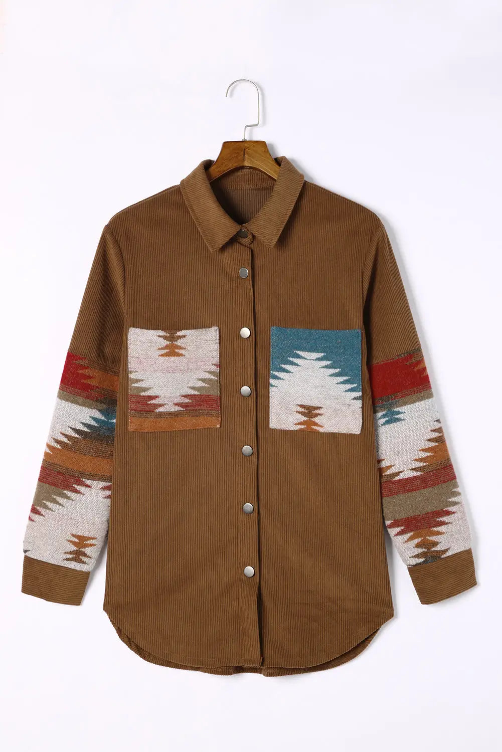Khaki aztec pattern corduroy shacket - jackets