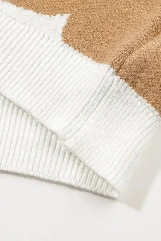 Khaki Big Flower Pattern Drop Shoulder Sweater - Fashionfitz