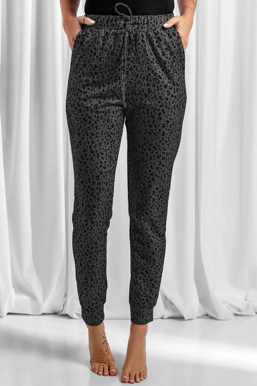 Khaki breezy leopard joggers - black1 / s / 95% polyester + 5% spandex