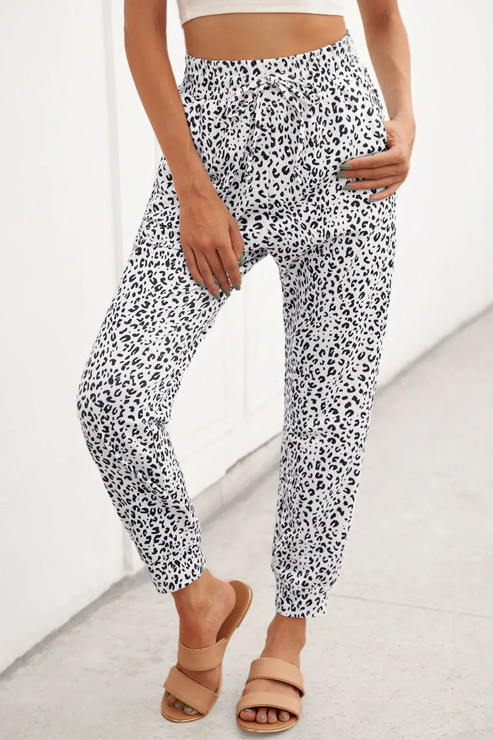 Khaki breezy leopard joggers - s / 95% polyester + 5% spandex