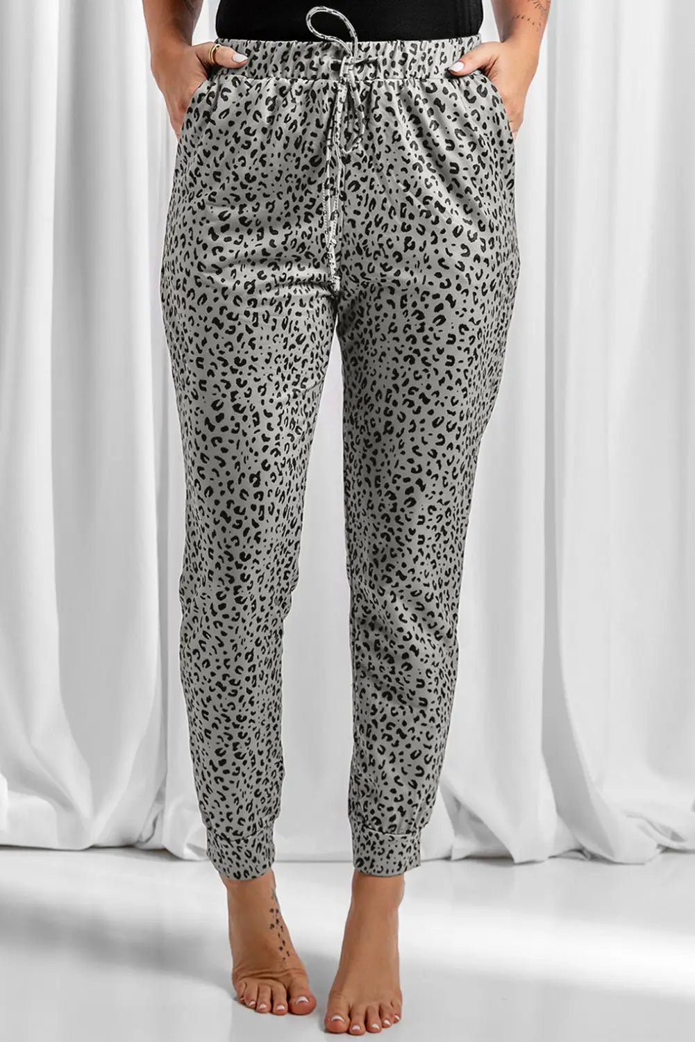 Khaki breezy leopard joggers - s / 95% polyester + 5% spandex