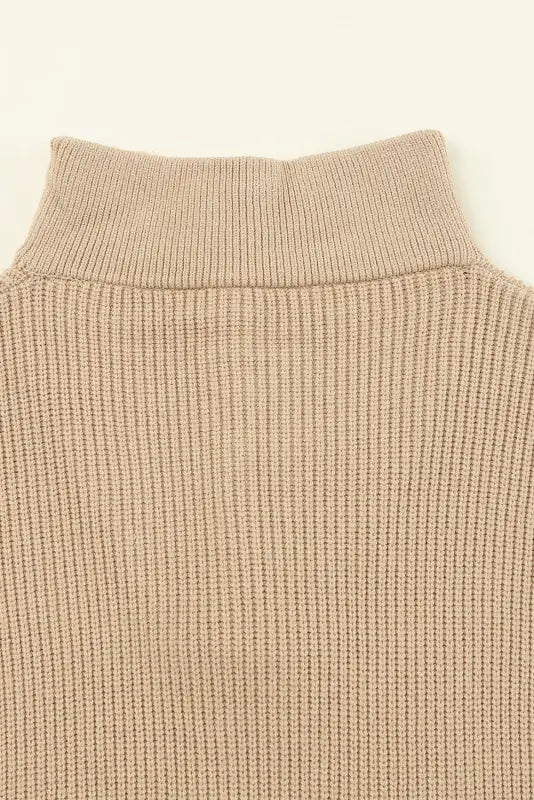 Khaki buttoned turn down collar comfy ribbed sweater - sweaters & cardigans