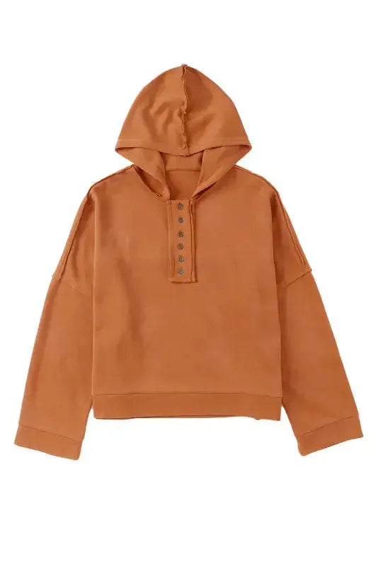 Khaki Casual Button Solid Patchwork Trim Hoodie - Fashionfitz