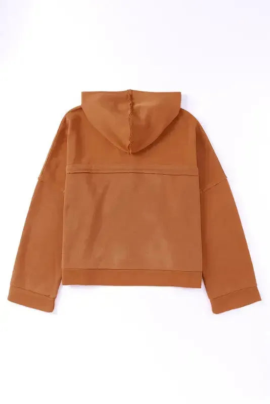 Khaki Casual Button Solid Patchwork Trim Hoodie - Fashionfitz