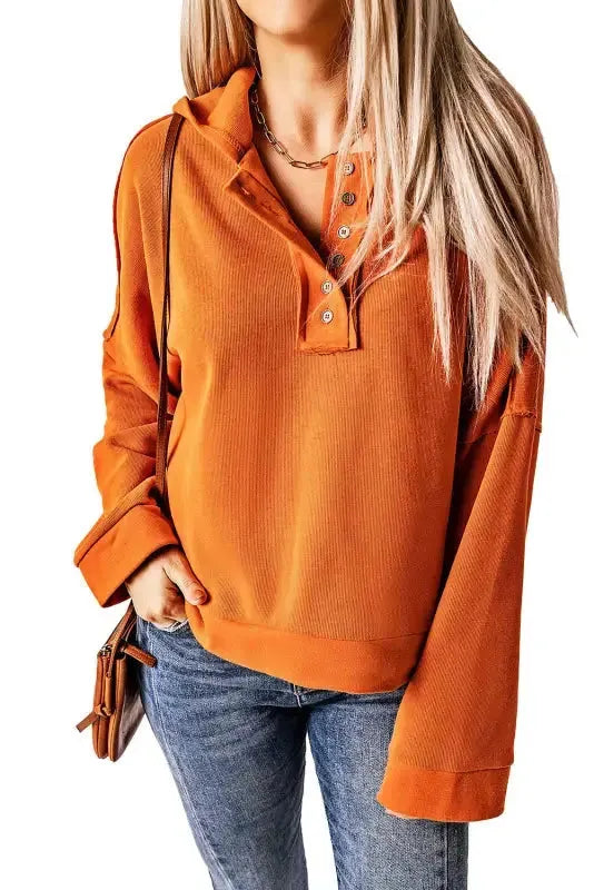 Khaki Casual Button Solid Patchwork Trim Hoodie - Fashionfitz